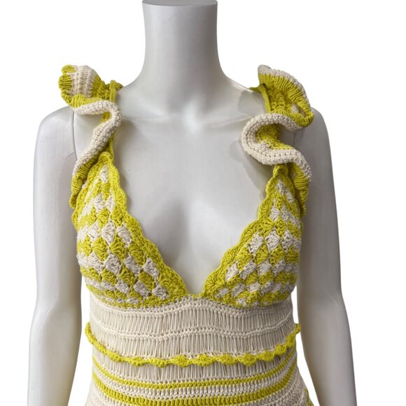 $795 NWT Zimmermann Yellow White Crochet Halcyon Frill Mini Dress sz 4/IT 40 - Picture 5 of 14